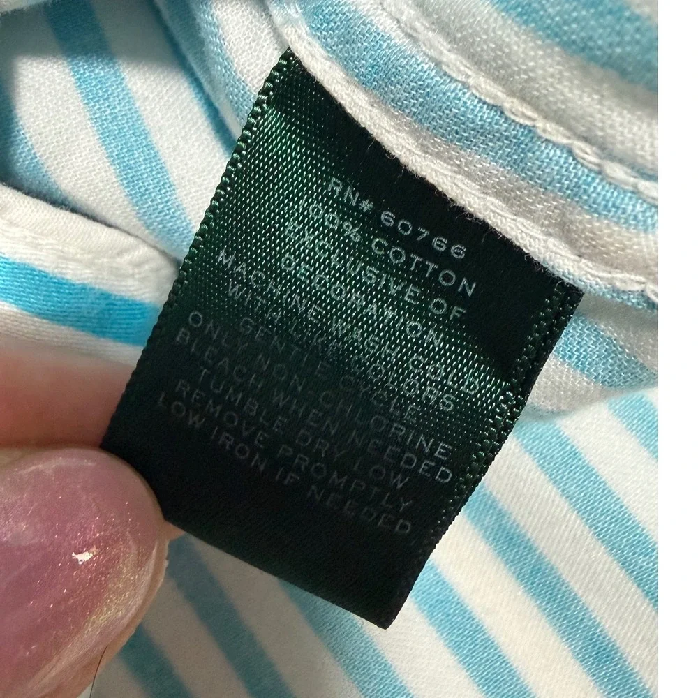 Lauren Ralph Lauren Women's Blue White Striped Cotton Pajama Set Size M RLL Logo